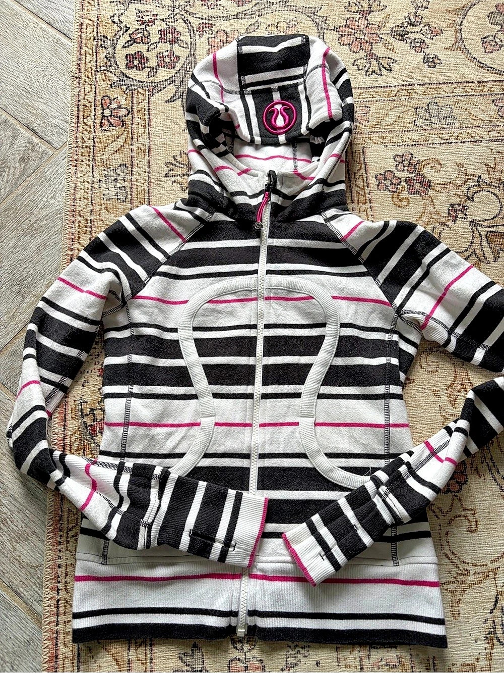 Lululemon Scuba Hoodie *Stretch (Sea Stripe Pink Shell Black) Striped Full-Zip 4